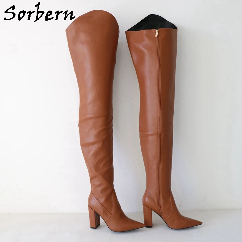 Sorbern Custom 78Cm Crotch Boots Unisex 88Cm Outside Block Heel Fetish Boot Pointed Toe Hard Shaft Multi Color