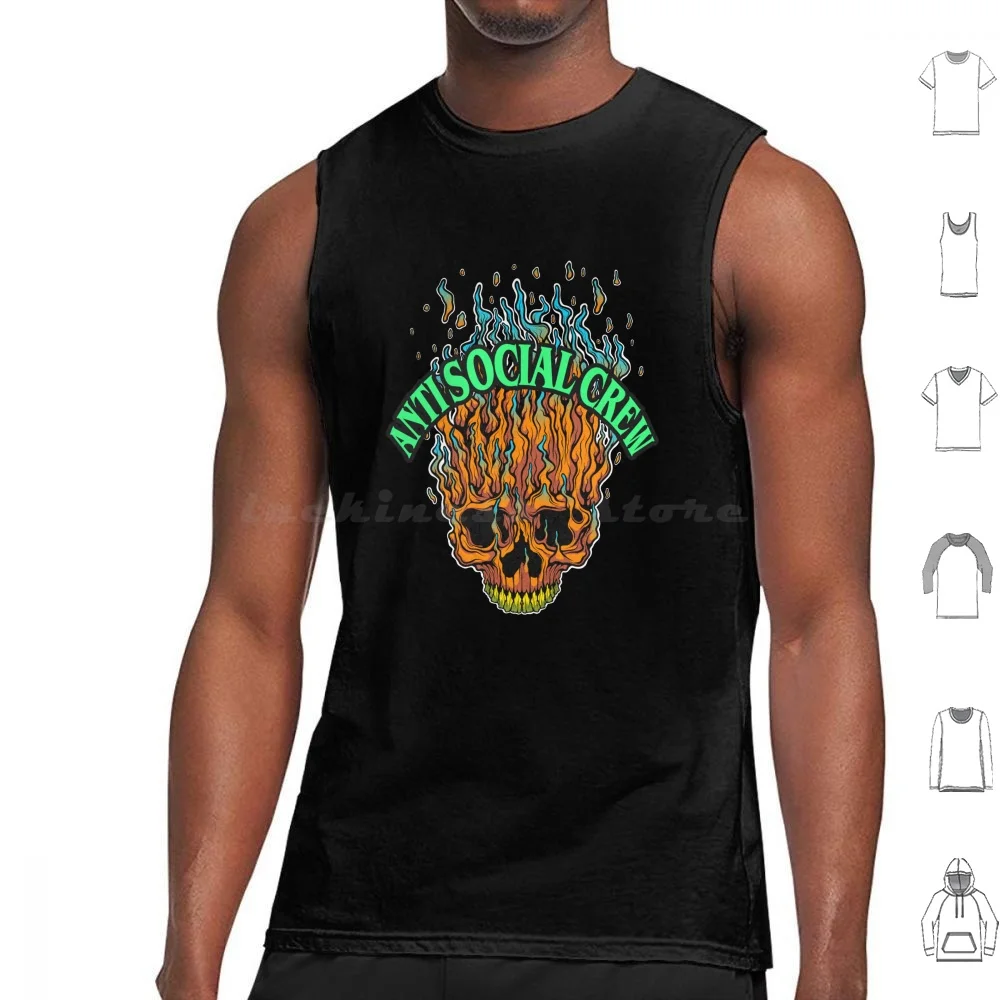 Reverse Drip Skull Tank Tops Print Cotton Introvert Introverted Introversion Funny Funnytee Metal Metalhead Skull Skull