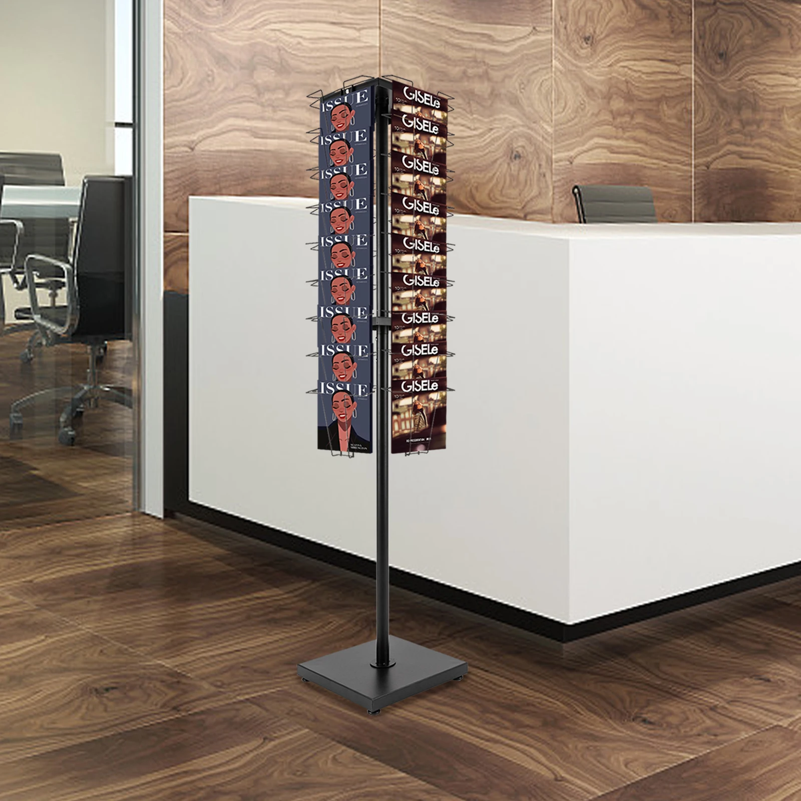 63 Polegada suporte de exibição de folheto rotativo, rack de revista destacável com 36 bolsos, suporte de chão de exibição de literatura para estantes
