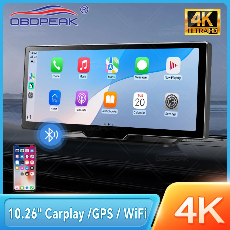 

10.26'' Dash Cam 4K Car Rearview Mirror Video Player Wireless Carplay Android Auto GPS Navigation Dashboard Dual Lens Recorder