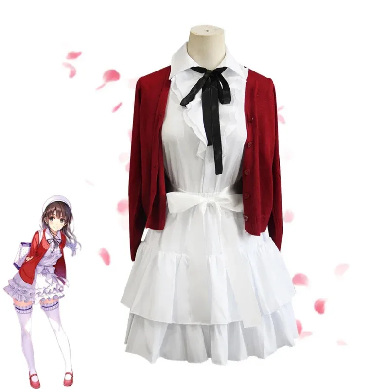 

Anime Saekano: How To Raise A Boring Girlfriend Megumi Kato Cosplay Costume Red Sweater Coat Dress Wig Woman Cute Daily Suit 5ft