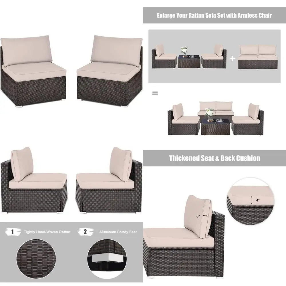 أريكة Relax4life مكونة من قطعتين من الخيزران بدون ذراع - طقم أريكة مقطعية من الخيزران مع وسائد قابلة للإزالة، طقم كراسي أريكة لجميع الأحوال الجوية للشرفة