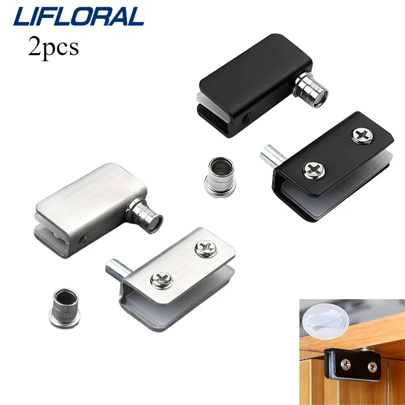 2pcs Shower Door Hinges Cabinet Glass Hinge Clamp Without Drilling Side Mounted Frameless Glass Door Upper And Lower Hinge