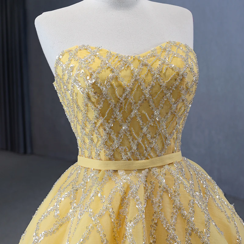 Jancember abito da sera con paillettes senza spalline giallo con pieghe stringate abito da sera classico da sposa Chic vestido de noche RSM231017