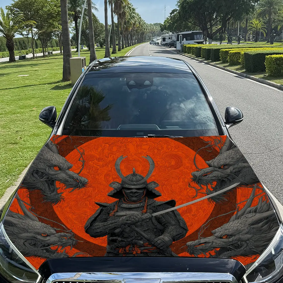 Dominant Samurai Pattern car hood stickers, waterproof self-adhesive, scratch resistant, easy to stick, durable car PVC stickers