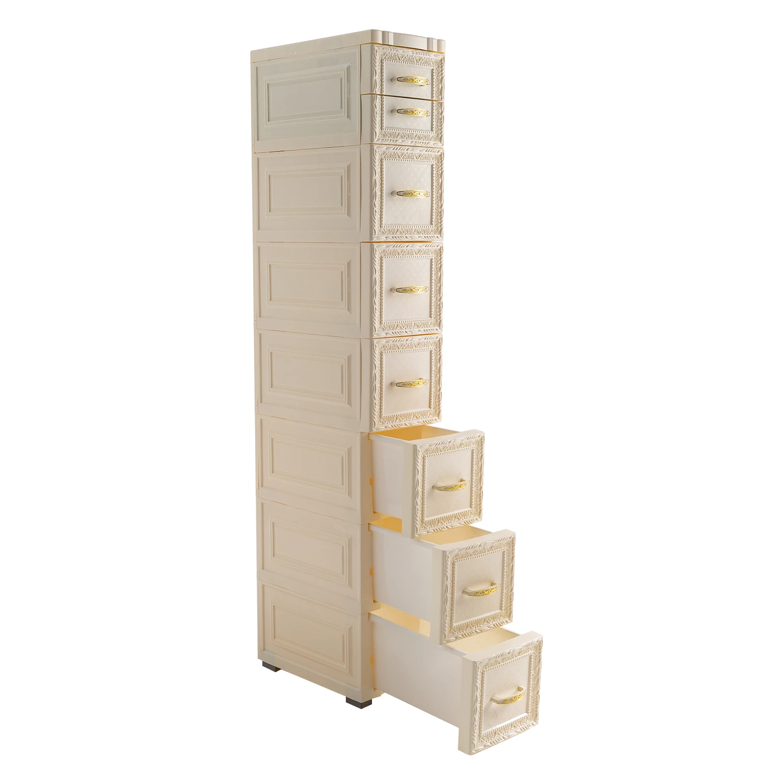 

7 Tier Milky-white Floor Cabinet PP ABS Floor Cabinet Floor Mount Durable and Sturdy Space-saving Design