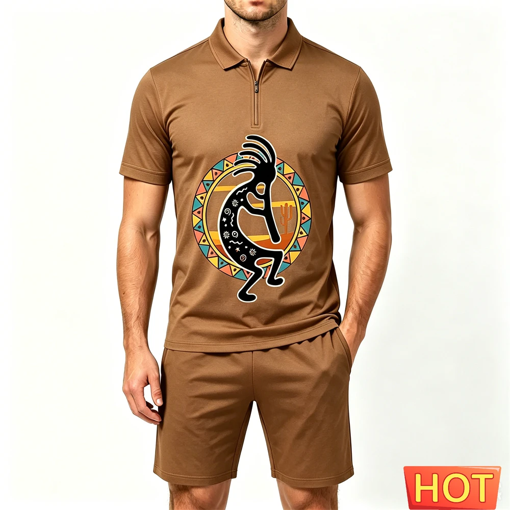 Fashion Zip Polo Shirt Men's Set Summer Loose Short Sleeve Top and Shorts 2 Piece Casual Comfortable Man Outfit Hip Hop Clothing view 2