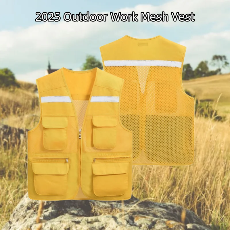 Printing Logo 2026 Men's Summer Mesh Vest Photography Work Multi-Pockets Outdoors Journalist's Sleeveless Vest