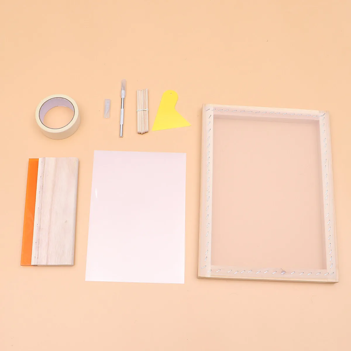 1Set Silk Screen Printing Set Professional Grade Wood Frame Squeegee Inkjet Transparency Film Masking Tape Replacement Blades