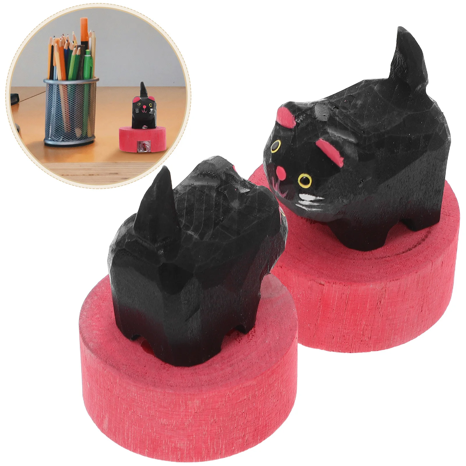 

2Pcs Cat-Shaped Pencil Sharpener Wooden Manual School Supplies for Classroom Rewards Back to School Party Favors Desk Pets