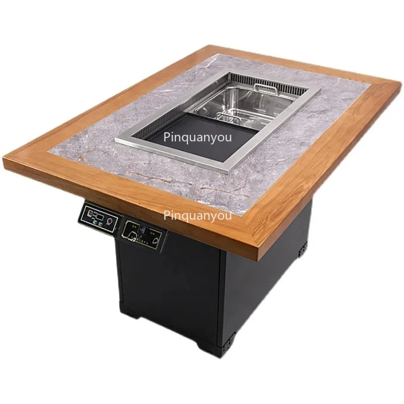 

Electric commercial rotating barbecue grill steamboat hot pot Induction shabu grill table for restaurant