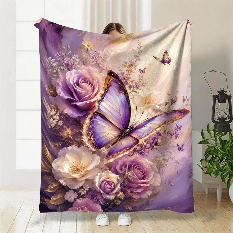 Premium Floral Butterfly Tapestry Throw Blanket Plush Soft Wrap Cozy Boho Aesthetic Decorative King Queen Size Living Room Sofa