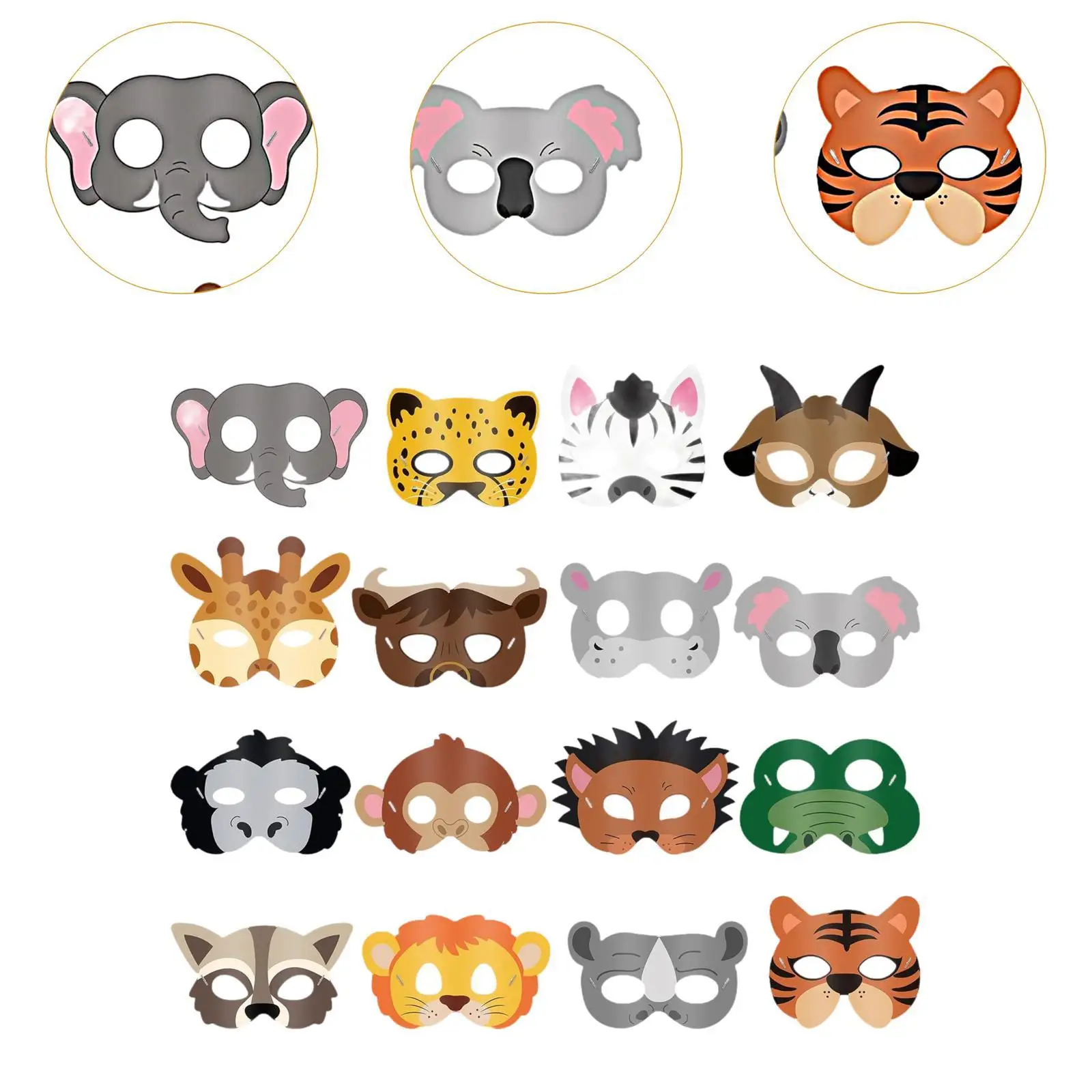 16Pcs Animal Face Mask Photo Prop Easy to Wear Jungle Animal Mask for Child Kids