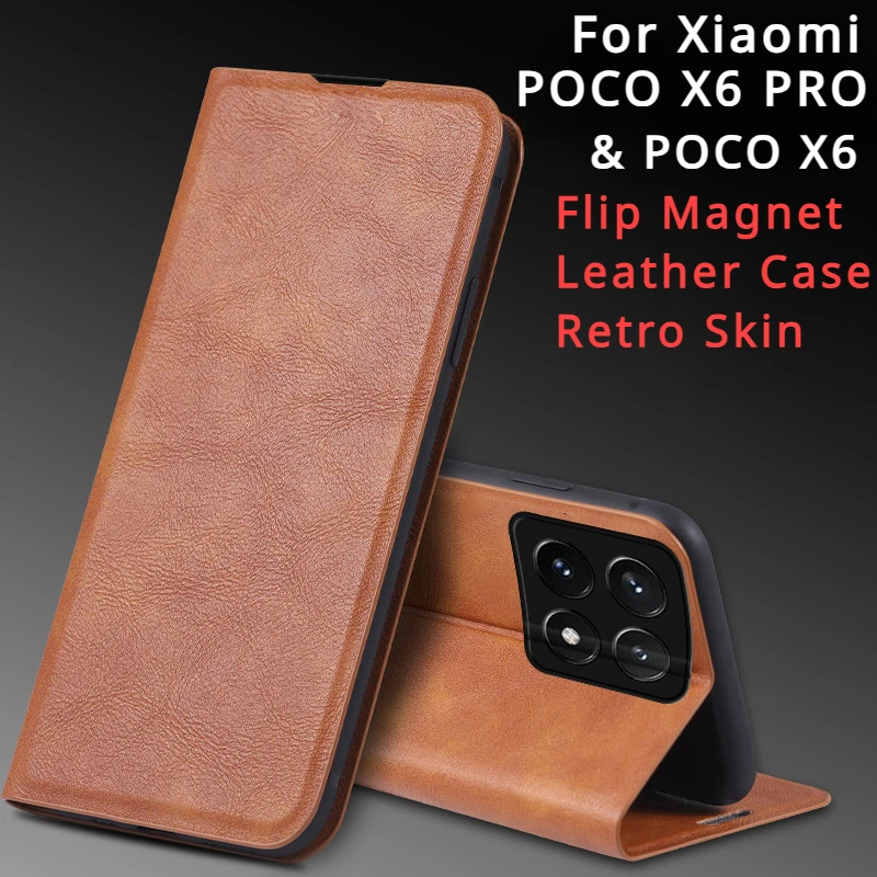 POCO X6 PRO 5G Premium Case Retro Skin Luxury Leather Flip Magnet Auto Closed Full Cover For Xiaomi POCO X6 PRO 5G Phone Bags