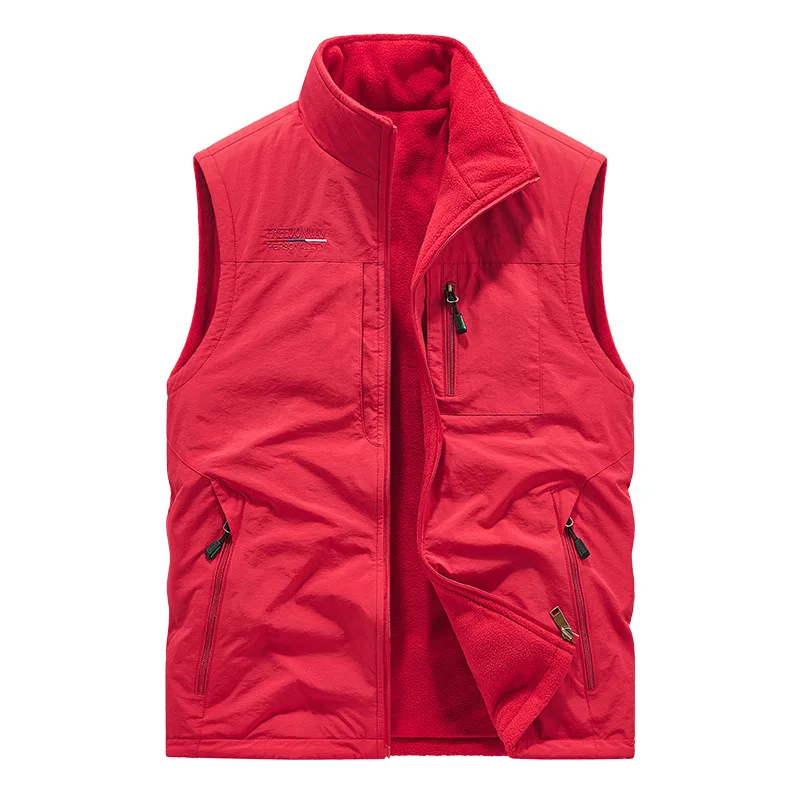 Middle-aged Elderly Men's Autumn Winter Velvet Thickened Outdoor Sports Quick-drying Multi-pocket Warm Both Sides Wearing Vest