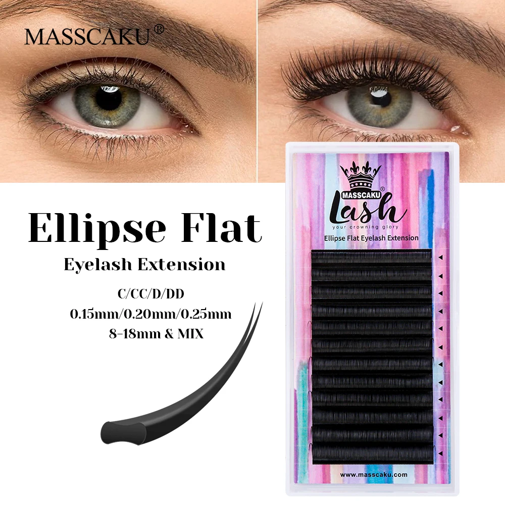 

Wholesale C D Curl Natural Looks Synthetic Mink Ellipse Flat Eyelash Handmade Ribbon Two Split Tips Shaped Lashes by MASSCAKU