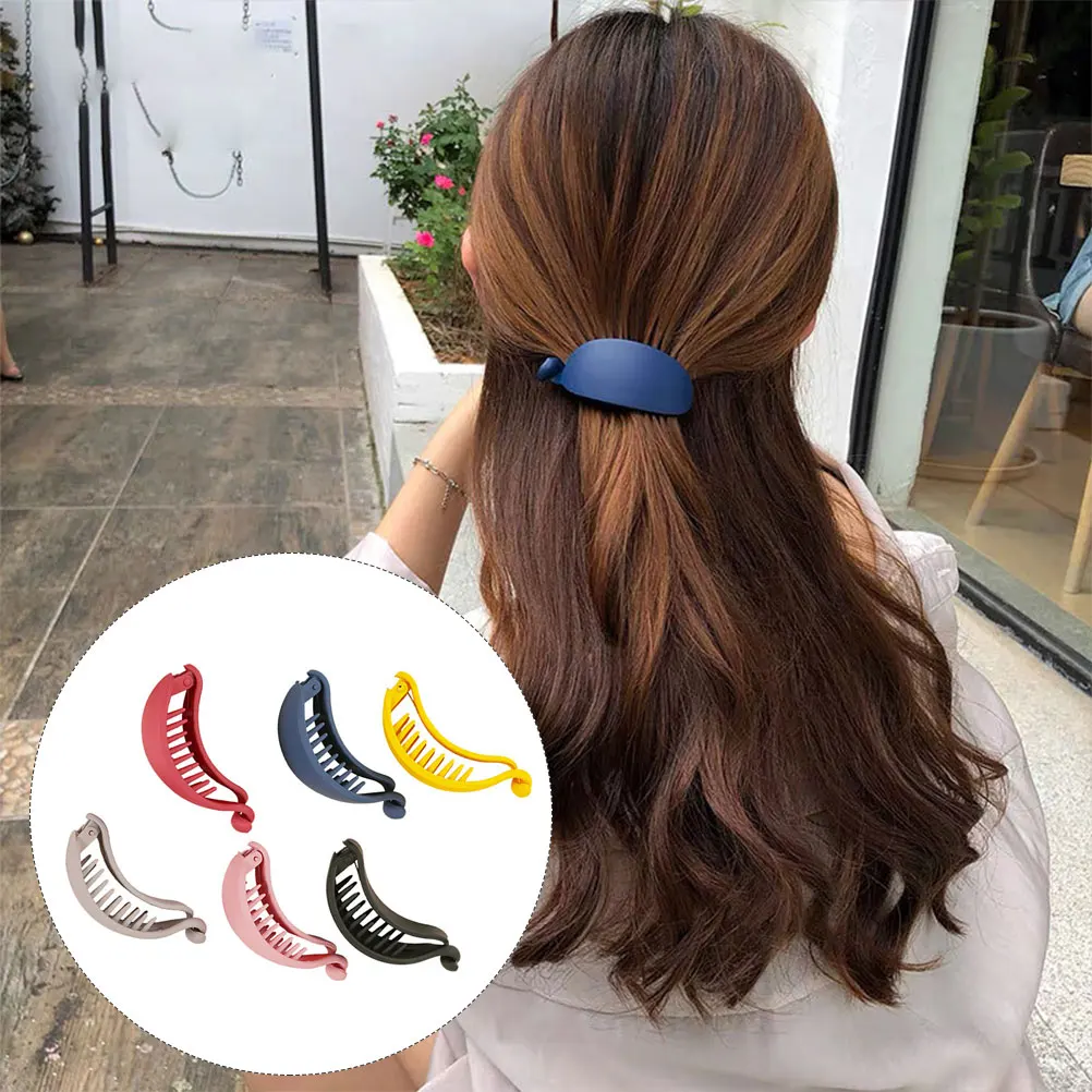 

6pcs Candy Colored Banana Claw Double Insert Design Hold Various Types Styling Accessories for Daily Party Use Hair Claw Clips