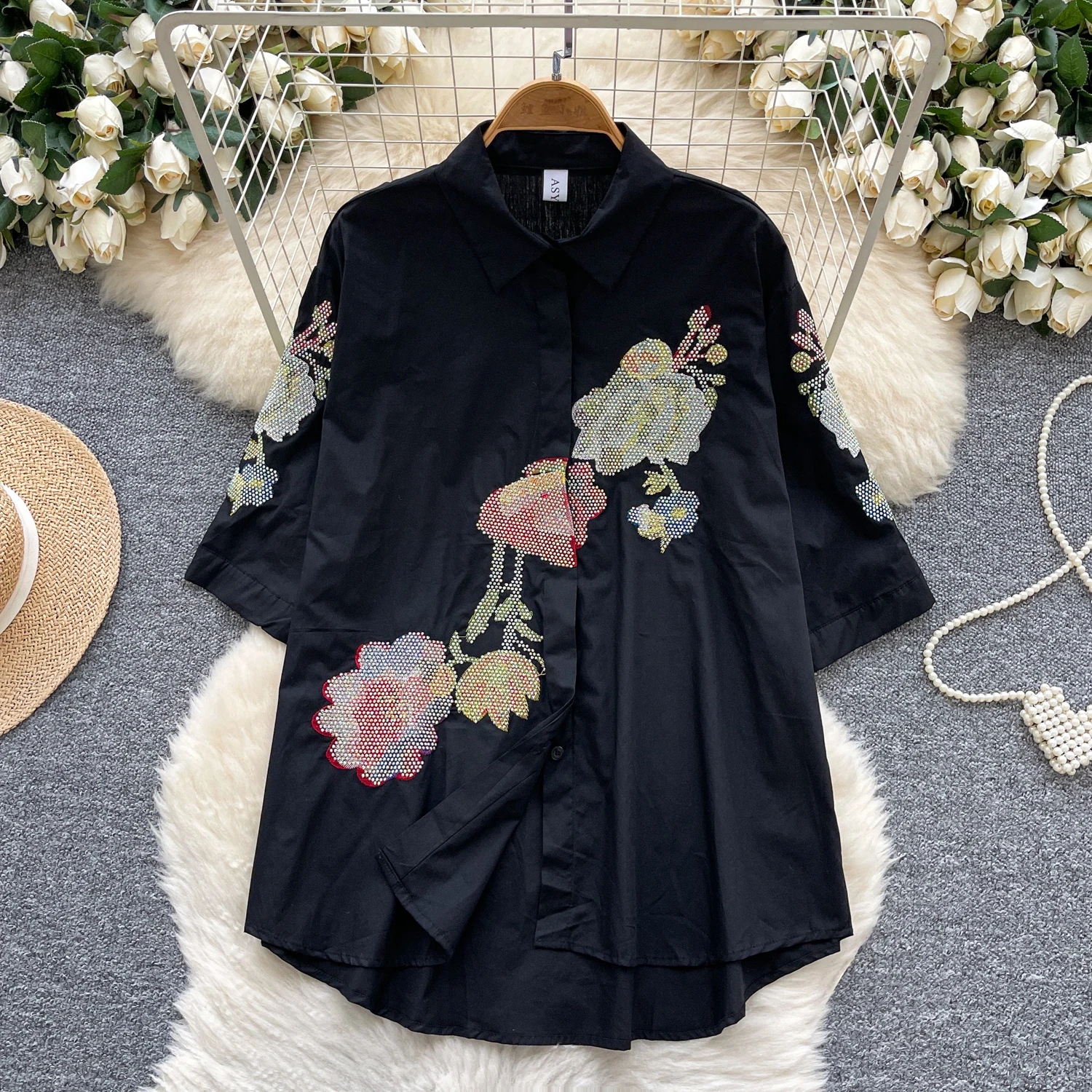 Fashion High-end Shirts Women's 2025 Summer New Hot Diamond Loose Design Comfort Chic Tops Feminine Nice Trendy Elegant Shirts