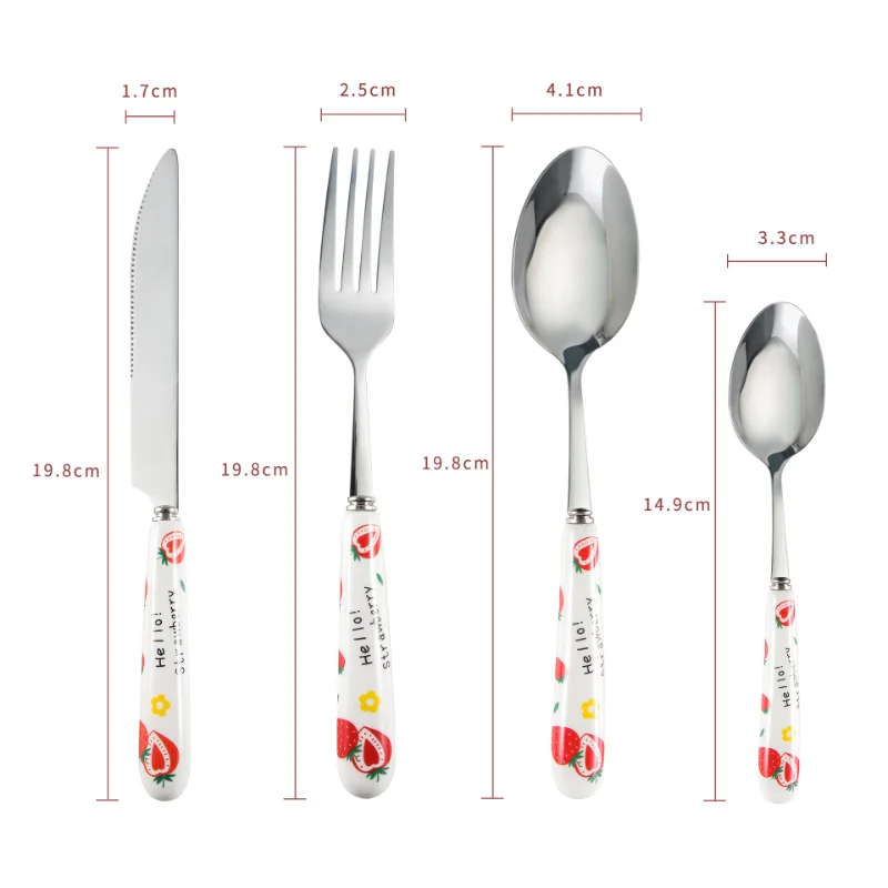 Stainless Steel Tableware Cute Cartoon Girl Heart Strawberry Ceramic Handle Main Dinner Knife Fork Spoon Kitchen Items