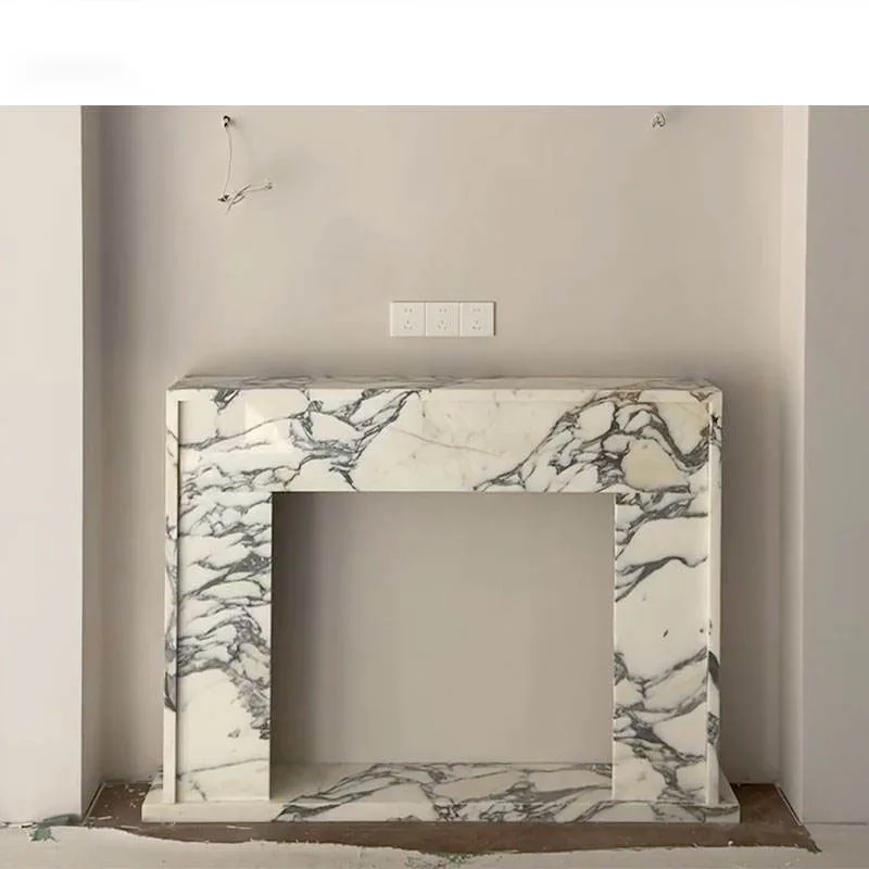 

xx-Concise Modern Natural Arabescato Corchia Marble Stone Fireplace Surroundings Decorative Living Room Villa Interior Fitment^