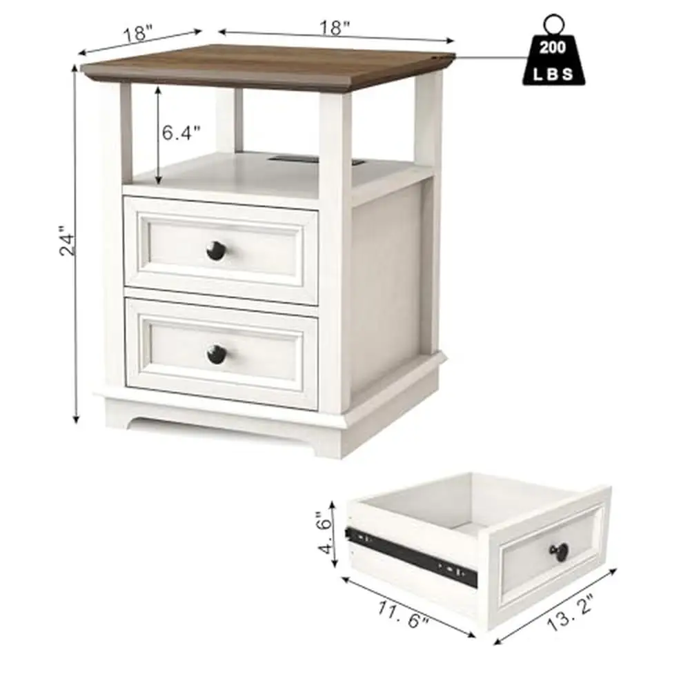 2-Pack Nightstands Charging Station Large End Tables Drawers Storage Fast Charge