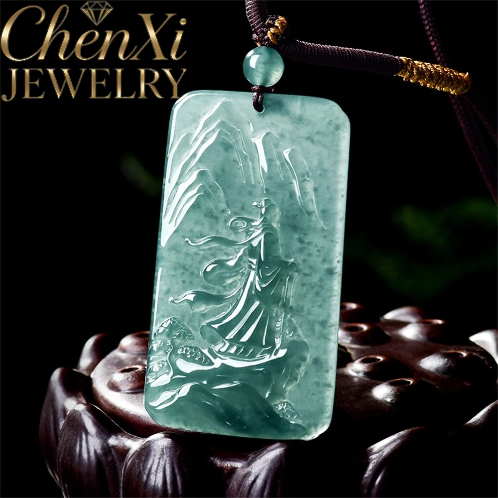 Natural Genuine A-Grade Jadeite Blue Water Ice Type Qingyunzhi Snow-Covered landscape pendant Chinese Style Fashion Jewelry Gift