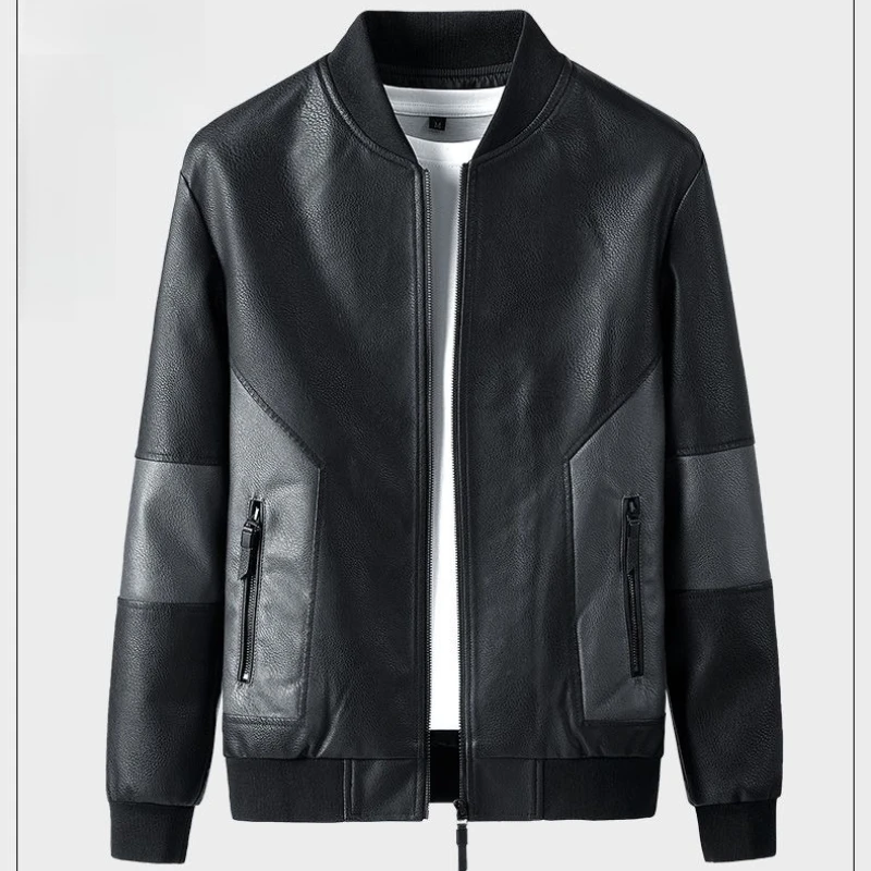 

Vintage Baseball Collar Men's Leather Jacket Autumn Winter Outerwear​