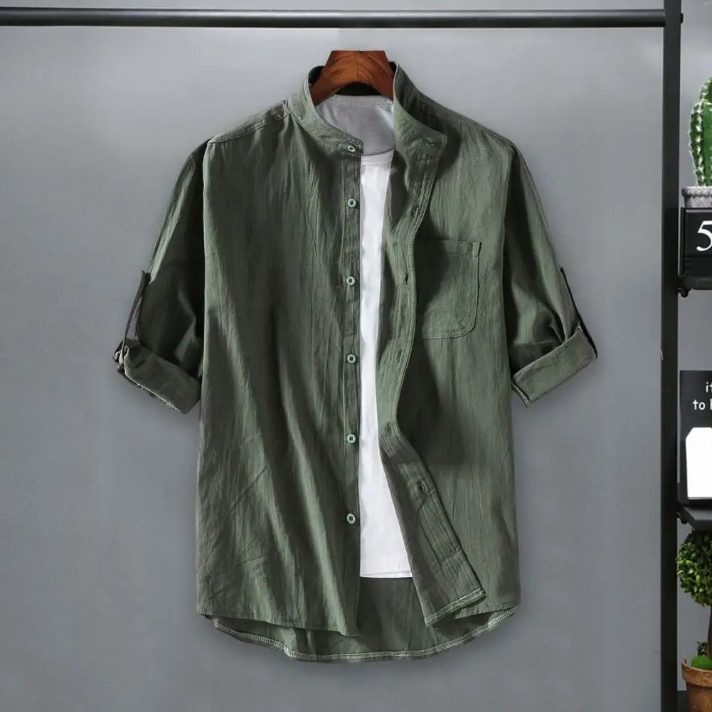 

Spring Summer Stand Collar Mid-sleeve Fashion Men's Short-sleeved Shirt Large Size Men's