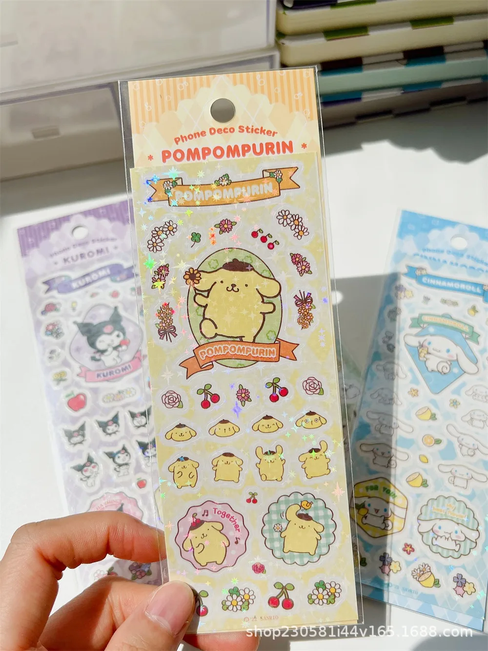 7 Stück niedliche Cartoon-Laser-Aufkleber, Hello Kitty, My Melody, Pochacco, Cinnamoroll, Kuromi, selbstklebend, DIY, Tagebuch, Sammelalbum, Telefondekoration – Detail 9