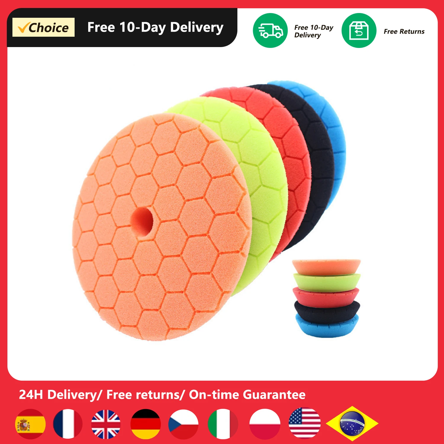 Buffing Polishing Pads 5 Pcs 6 Inch Large Size Sponge Polishing Pads Car Foam Buffing Sponge Pads Kit for Car Buffer Polisher Co