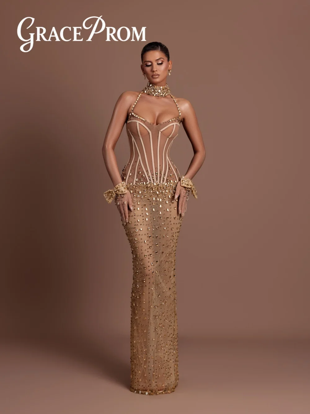 

Elegant Crystal Evening Dress 2026 Exquisite Beaded Carpet Gown Formal Sleeveless A Line Floor Length Party Gown فساتين س