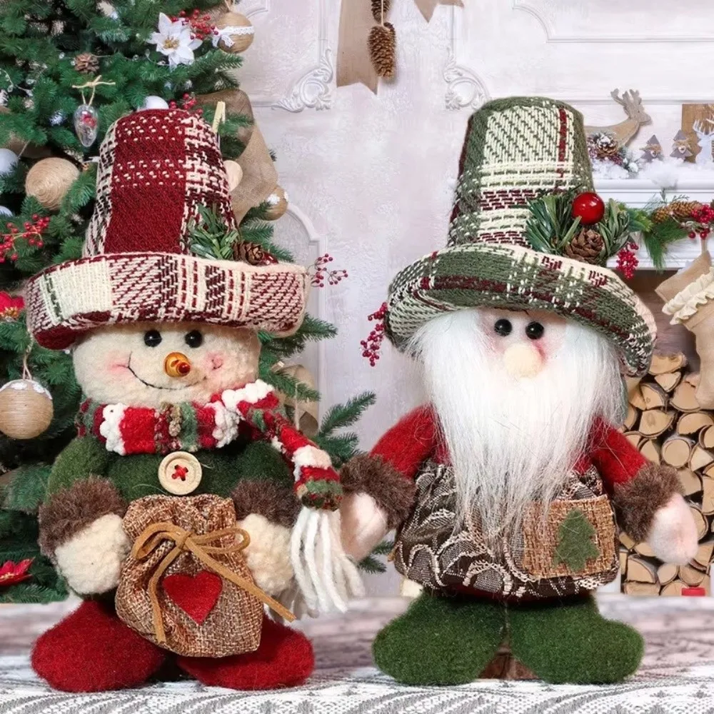 Plaid Pattern Snowman Christmas Decoration Lightweight Reusable Holiday Snowman Figurine Standing Standing Snowman Doll
