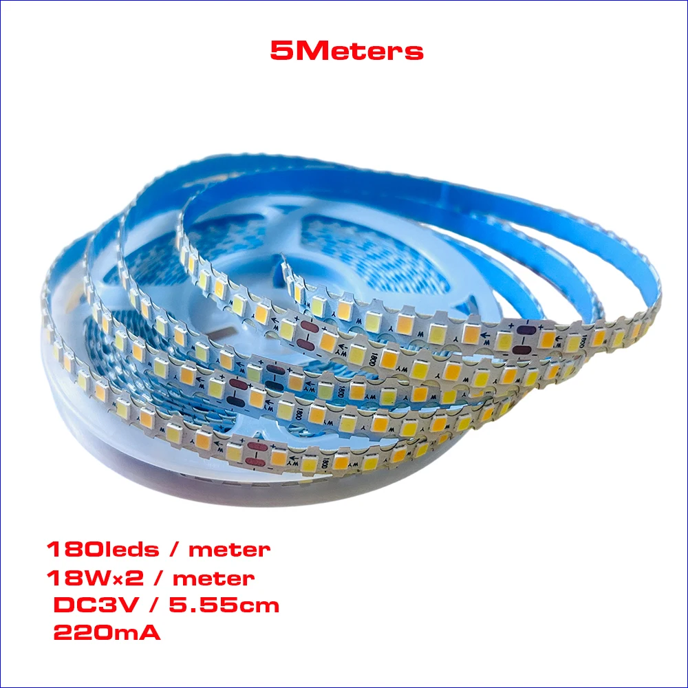 （2 solder joints）Highlight 7mm-180D(5B18C×2) SANAN Chip Fexible Constant Current LED Strip With 3Colors 3000K+6500K 18W×2/M.