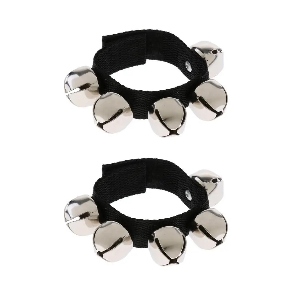 Tooyful Durable 2 Pieces Foot Tambourine Hand Shaker Wrist Bell 5 Metal Jingle Bells Kids Toys Gift