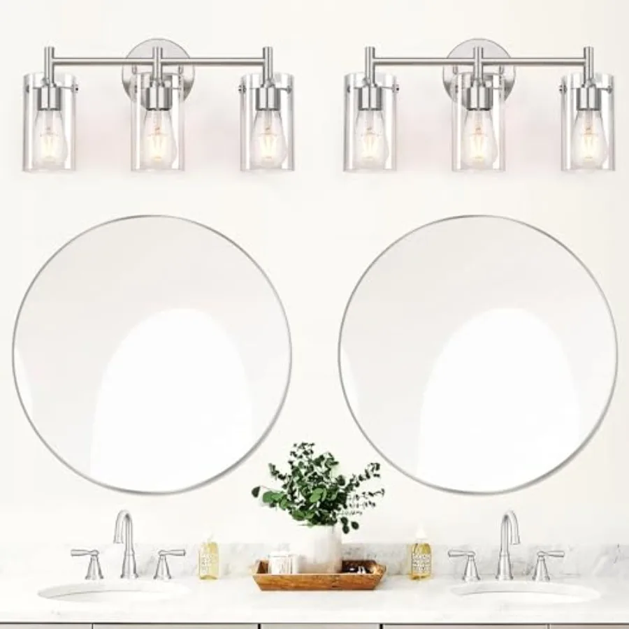 Bathroom Vanity Light Fixtures, Clear Glass Shade Wall Sconces for Mirror, Bedroom, Living Room, Hallway view 4