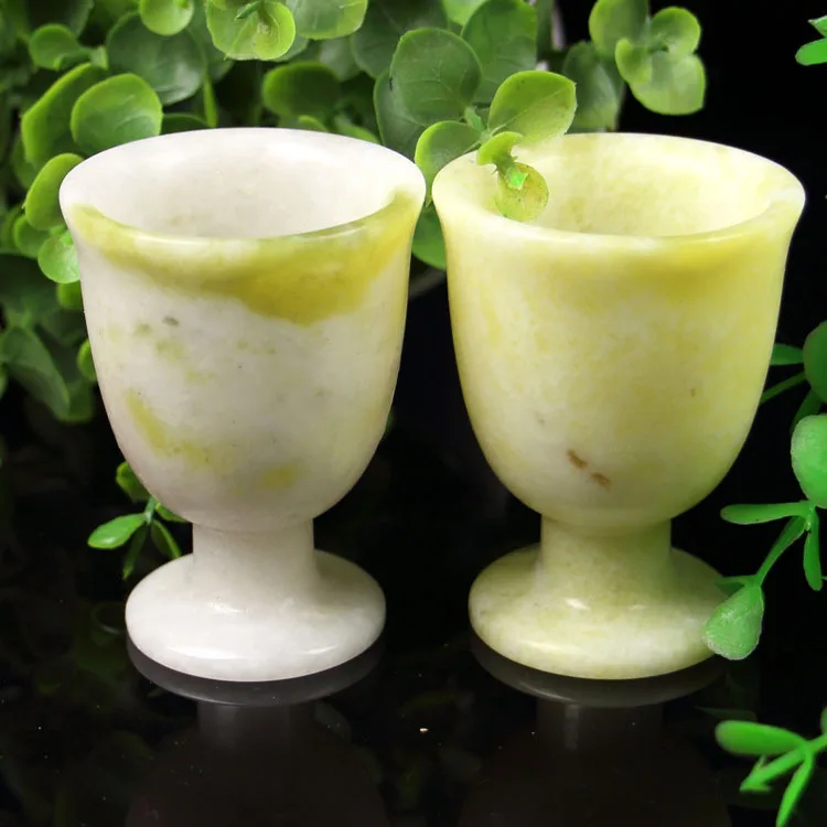 2pcs Natural Jade Stone Wine Glass Healthy Mineral Cups Purely Hand-carved Chinese Jades Goblet Red Wine Glass