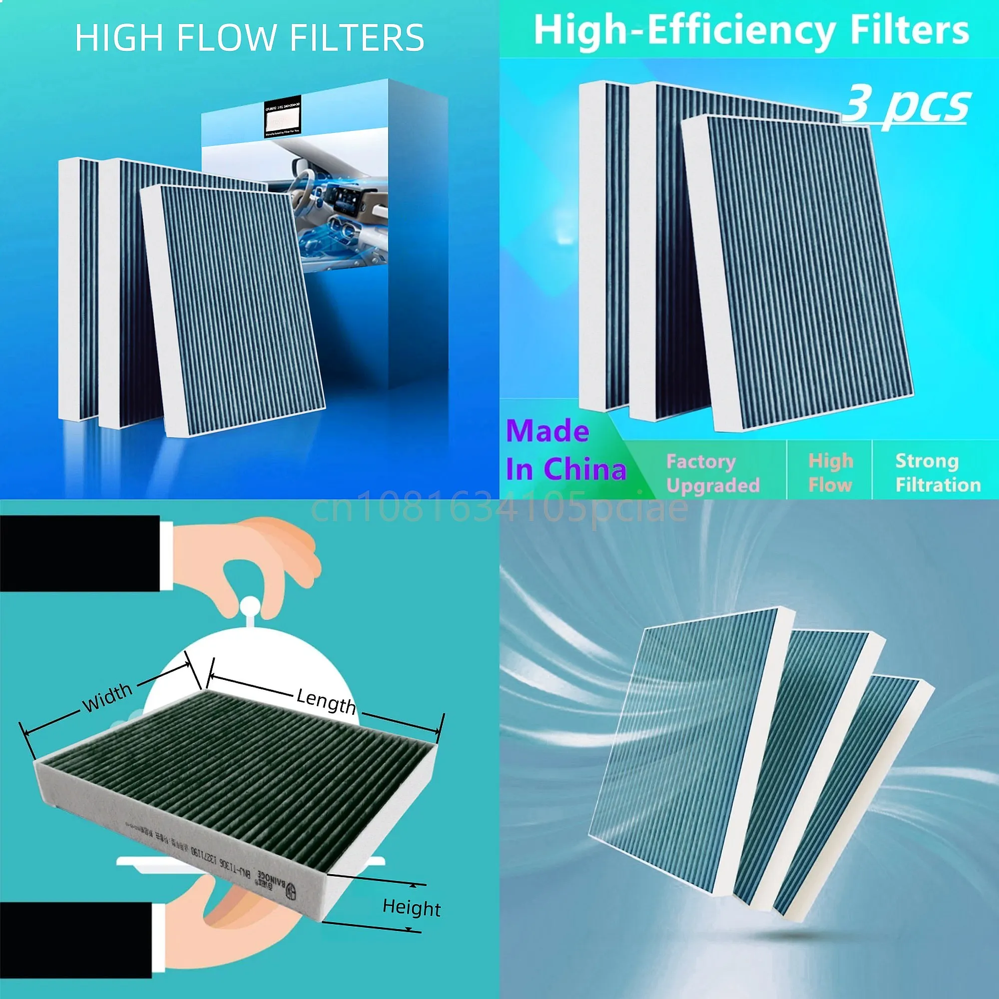 3pcs Air Conditioner Filter For JETOUR X70 X90 X95 T2 Cabin High Flow