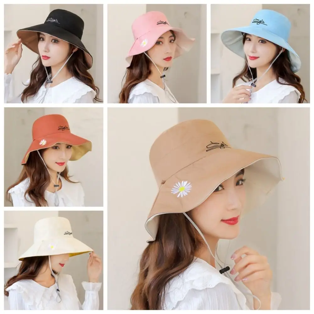 

UPF 50+ UV Protection Daisy Bucket Hat Sunscreen Portable Outdoor Sun Hat Adjustable Wide Brim Fisherman Cap Summer
