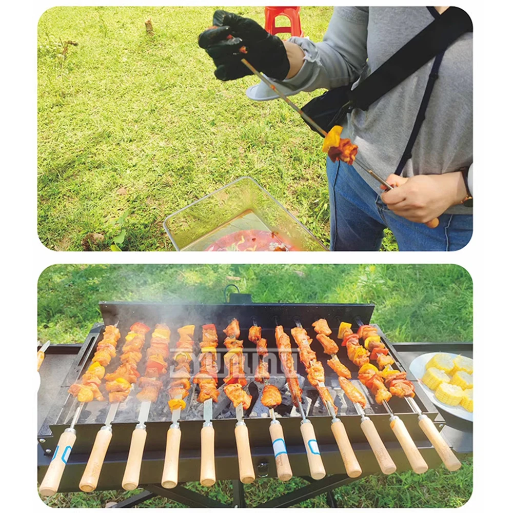 Outdoor Camping BBQ Tools Automatic Máquina De Churrasco Meat Rotating Machine Flipping Grill Skewers