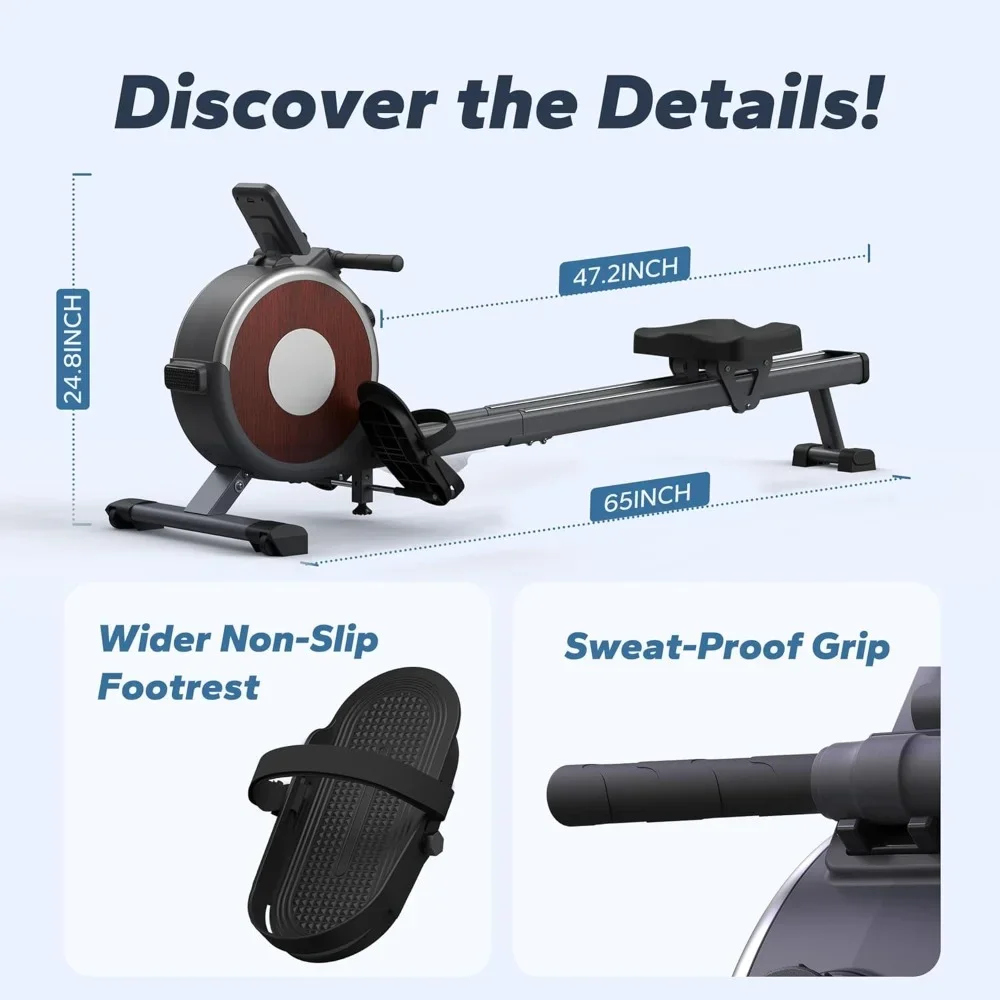 Magnetic Rower Machine for Home, 16 Levels of Quiet Resistance, Dual Slide Rail with Max 350lb Weight Capacity, Rower Machine