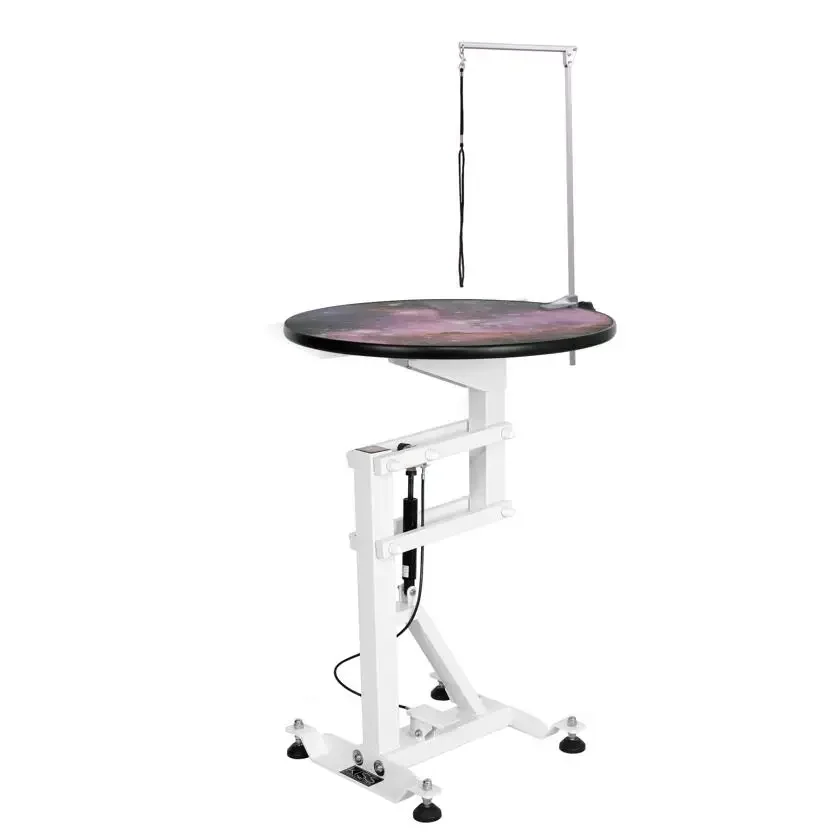 

HF Veterinary Pet Adjustable Manual Grooming Table Flat Packing Air Lift Grooming Round Table