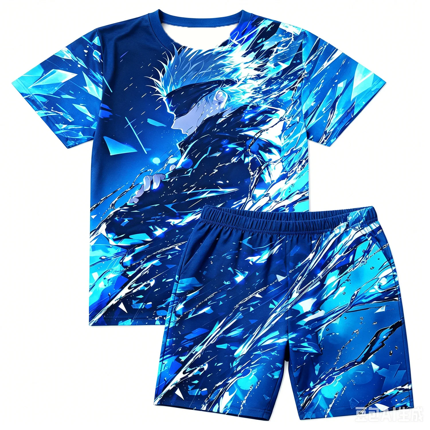 Blue Lock Shidou Ryusei Purple Lightning Soccer Print T-Shirt Shorts Set For Men Women Kids Soft Anime Summer Loungewear Pajama view 6