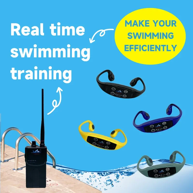 Wireless Waterproof Swimming Training System Underwater Sports Bone Conduction 10  Headphones  and 1 FM The Transmitter Combo