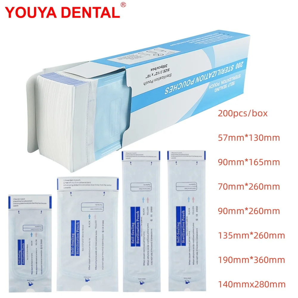 200pcs/Box Self-Sealing Sterilization Pouches Disposable Dental Sterilization Bags Storage Bag Dentistry Materials Tools 7 Sizes