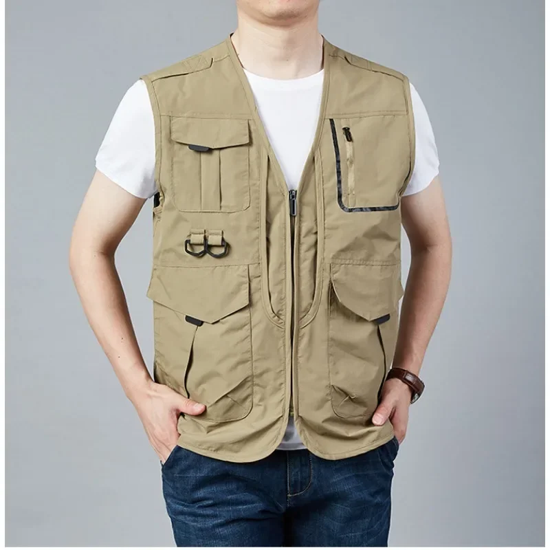 

Work Vest Multi Pocket Man Jackets Sleeveless Jacket Waterproof Leather Vests for Men Summer Windbreaker Fishing Professional