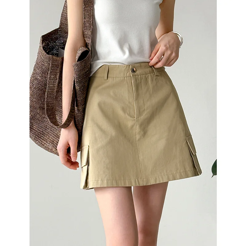 

Women's summer shorts, casual and versatile side pockets with anti glare workwear skirt, Korean style pure cotton