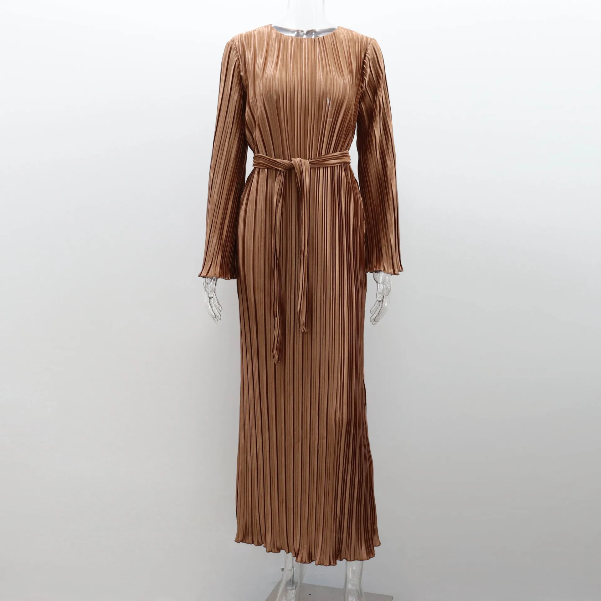 2024 Spring Autumn New style Dresses Women Fashion Long dress Casual Solid color Round neck Flared sleeves Pleated clothing