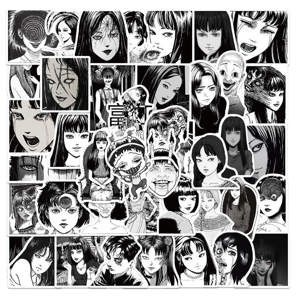 10/30/50pcs Horror Anime Tomie Stickers Black White Decals Water Bottle Laptop Phone Cartoon Tomie Junji Ito Manga Sticker Toys