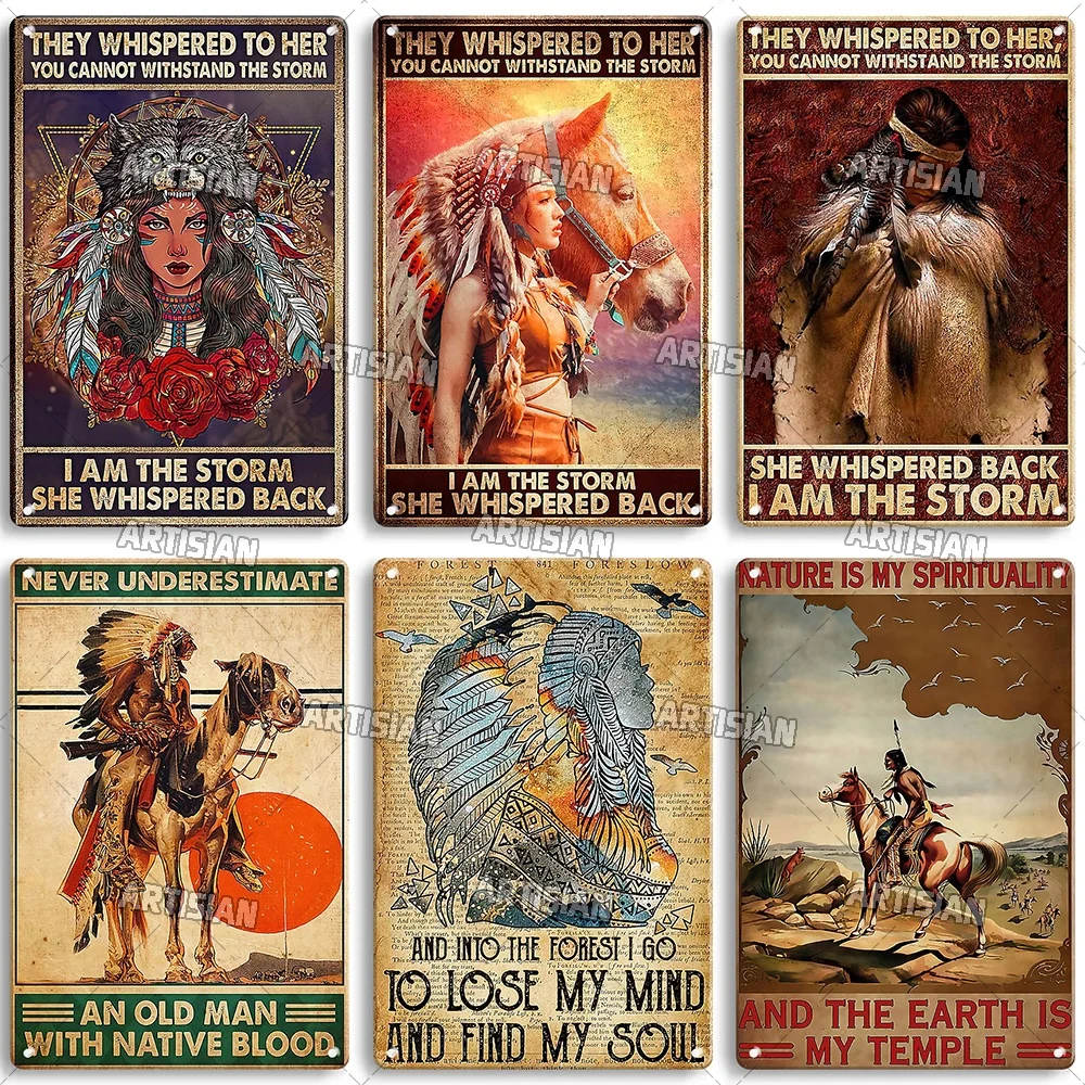 Artisian Native Girl Metal Sign Native American Tin Poster INDIAN Decorative Plate Wall Decor Garage Bar Pub Club Hotel Cafe