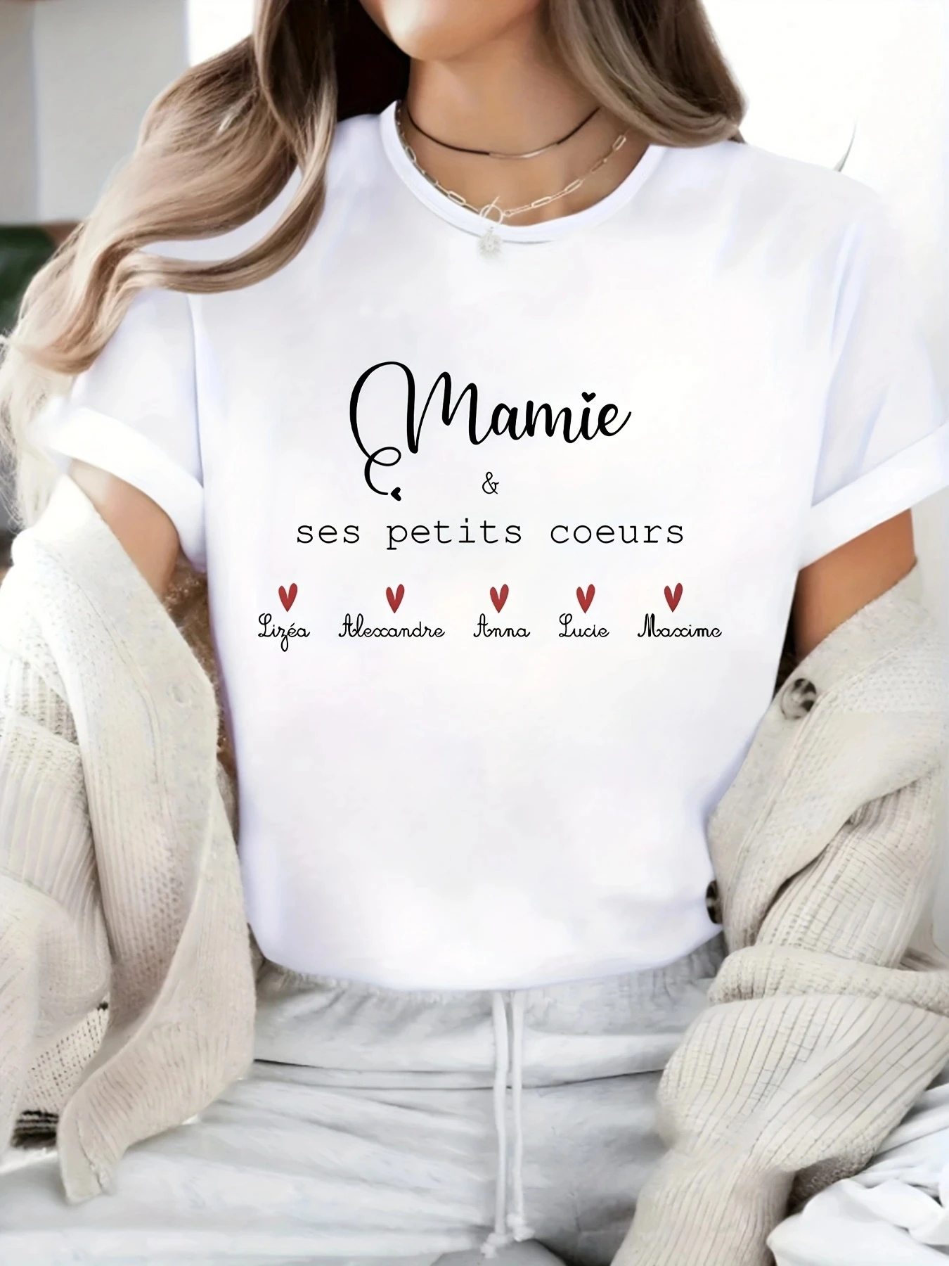 【1012】Plus size dames T-shirt met ronde hals en korte mouwen, elastische halve mouwen en trendy prints